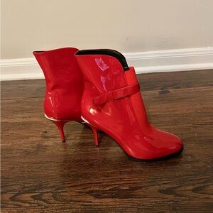 Red Patent Leather Ankle Boots
